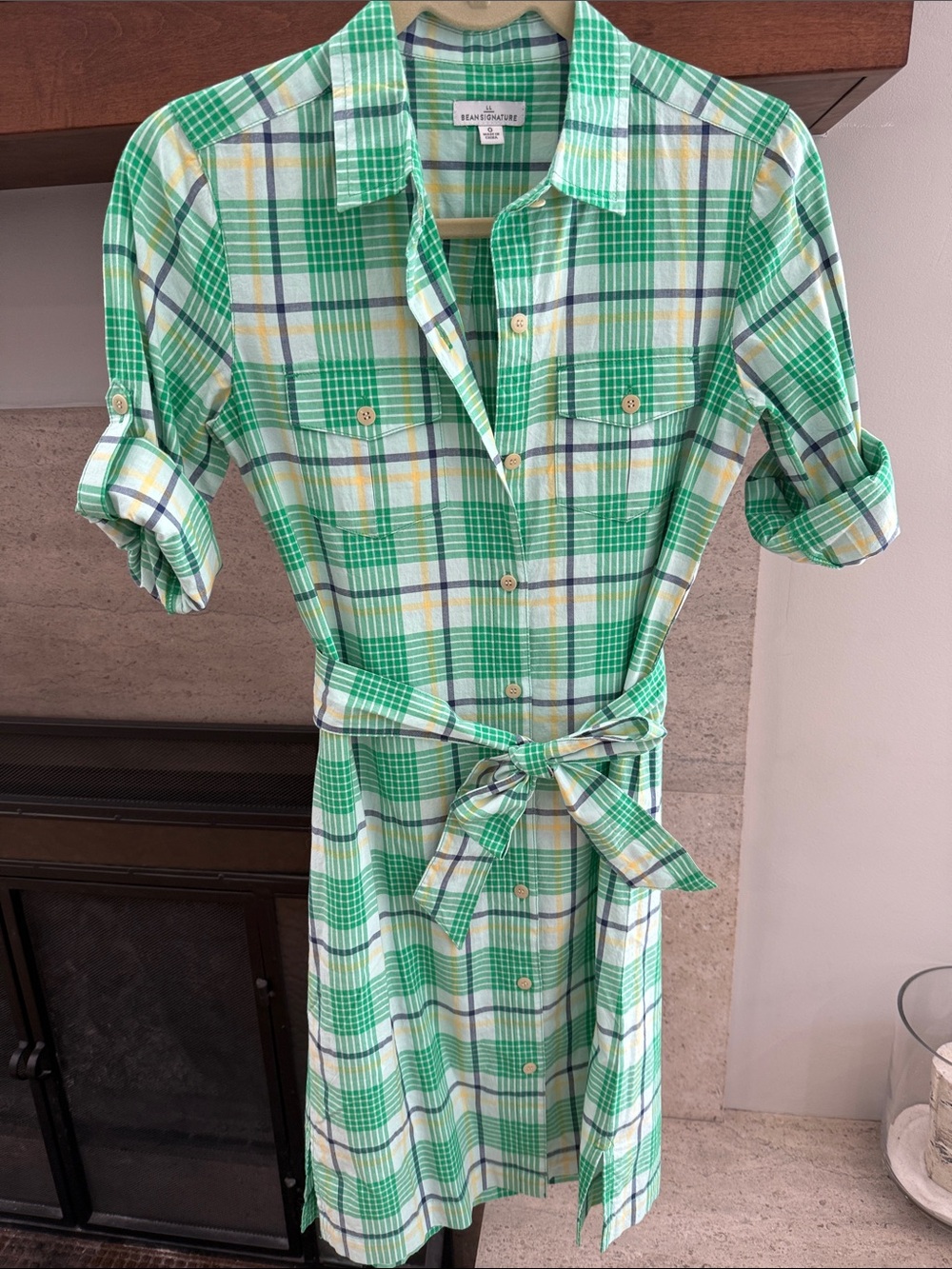 L.L. Bean Signature Plaid Button-Front Midi Shirt Dress with Self Tie
